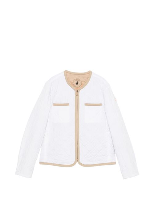 Piumino Save The Duck Jalina da donna bianco con trapuntatura a rombi e dettagli beige SAVE THE DUCK | D32655WMIRO2200000